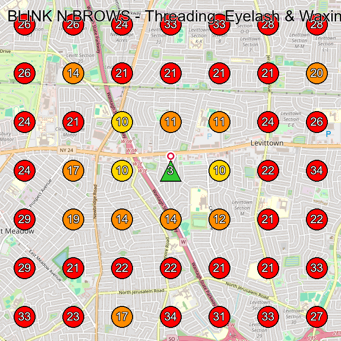 BLINK N BROWS - Threading, Eyelash & Waxing Salon GeoGrid visibility map for Beauty Salon in East Meadow
